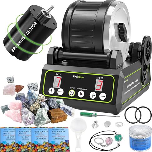 C1 Rock Tumbler Kit - Professional Large 2.5LB Capacity, Up to 5X More Noise Cancelling, Adjustable Timer & Speed with Full Accessories & Memory Function, Ideal for Adults Kids in Saudi Arabia