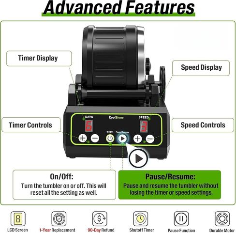 C1 Rock Tumbler Kit - Professional Large 2.5LB Capacity, Up to 5X More Noise Cancelling, Adjustable Timer & Speed with Full Accessories & Memory Function, Ideal for Adults Kids in Saudi Arabia