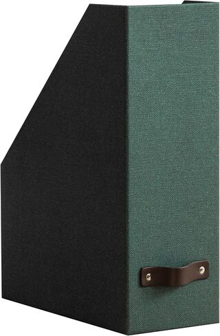Bigso Box of Sweden Estelle Canvas Fiberboard Upright Magazine Box منظم للأوراق والكتالوجات مع مقبض الجلود | حامل ملف مجلة لمكاتب المكاتب | 12.6 "x 4.5" × 9.8 "| رمادي in Kuwait