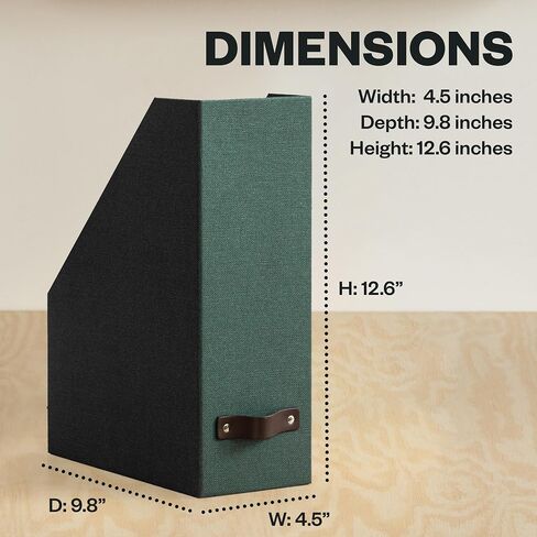 Bigso Box of Sweden Estelle Canvas Fiberboard Upright Magazine Box منظم للأوراق والكتالوجات مع مقبض الجلود | حامل ملف مجلة لمكاتب المكاتب | 12.6 "x 4.5" × 9.8 "| رمادي in Kuwait