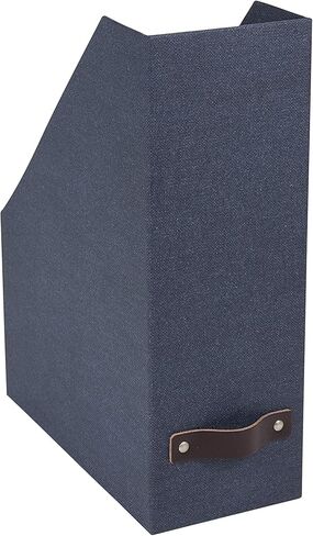 Bigso Box of Sweden Estelle Canvas Fiberboard Upright Magazine Box منظم للأوراق والكتالوجات مع مقبض الجلود | حامل ملف مجلة لمكاتب المكاتب | 12.6 "x 4.5" × 9.8 "| رمادي in Kuwait