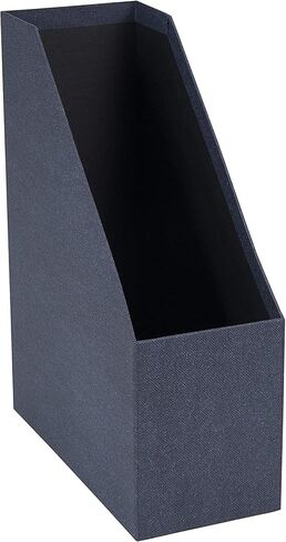 Bigso Box of Sweden Estelle Canvas Fiberboard Upright Magazine Box منظم للأوراق والكتالوجات مع مقبض الجلود | حامل ملف مجلة لمكاتب المكاتب | 12.6 "x 4.5" × 9.8 "| رمادي in Kuwait