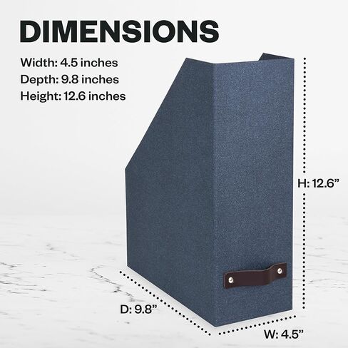 Bigso Box of Sweden Estelle Canvas Fiberboard Upright Magazine Box منظم للأوراق والكتالوجات مع مقبض الجلود | حامل ملف مجلة لمكاتب المكاتب | 12.6 "x 4.5" × 9.8 "| رمادي in Kuwait