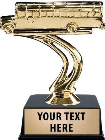 Crown Awards School Bus Trophies with Custom Engraving, 4.75" Personalized Gold School Bus Trophy On Black Base 1 Pack Prime in Saudi Arabia