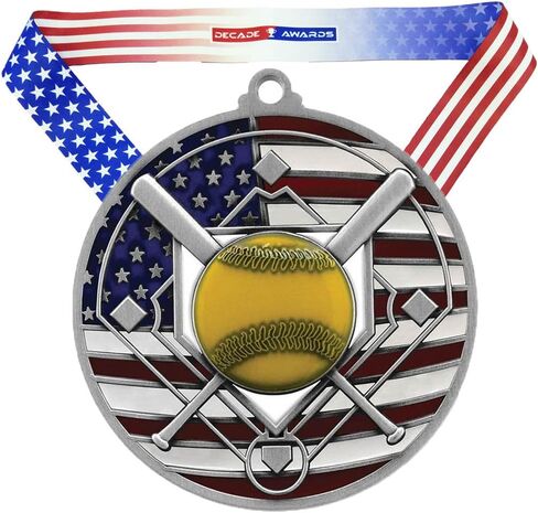 Decade Awards Patriotic Softball Medal - Custom Engraved Softball Medal with Stars and Stripes Neck Ribbon - Customize Now (2.75 Inch Wide) in Saudi Arabia