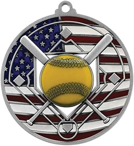 Decade Awards Patriotic Softball Medal - Custom Engraved Softball Medal with Stars and Stripes Neck Ribbon - Customize Now (2.75 Inch Wide) in Saudi Arabia