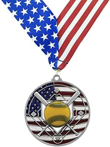 Decade Awards Patriotic Softball Medal - Custom Engraved Softball Medal with Stars and Stripes Neck Ribbon - Customize Now (2.75 Inch Wide) in Saudi Arabia