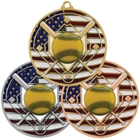Decade Awards Patriotic Softball Medal - Custom Engraved Softball Medal with Stars and Stripes Neck Ribbon - Customize Now (2.75 Inch Wide) in Saudi Arabia