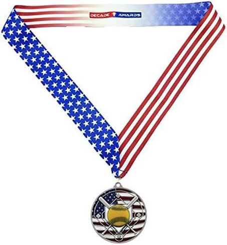 Decade Awards Patriotic Softball Medal - Custom Engraved Softball Medal with Stars and Stripes Neck Ribbon - Customize Now (2.75 Inch Wide) in Saudi Arabia