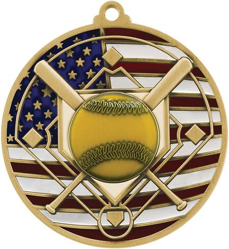Decade Awards Patriotic Softball Medal - Custom Engraved Softball Medal with Stars and Stripes Neck Ribbon - Customize Now (2.75 Inch Wide) in Saudi Arabia