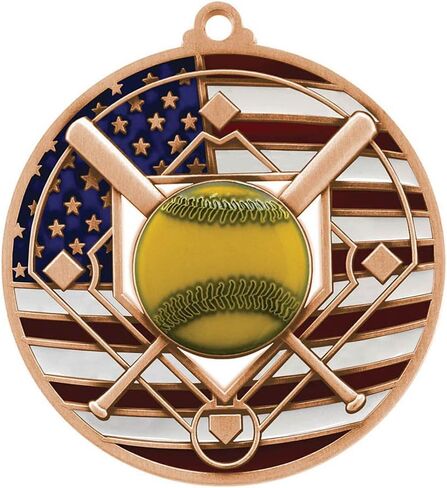 Decade Awards Patriotic Softball Medal - Custom Engraved Softball Medal with Stars and Stripes Neck Ribbon - Customize Now (2.75 Inch Wide) in Saudi Arabia