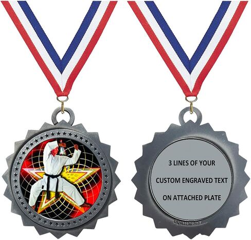 Express Medals Various Styles 1 to 50 Pack of Engraved Silver Martial Arts Medals Trophy Award with Neck Ribbon Medal Trophies Gift Prize Karate in Saudi Arabia