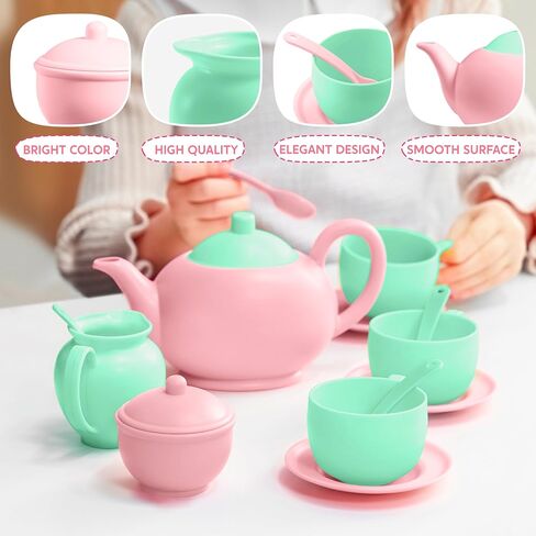 Joyin 18pcs Play Play Play Party Party Play Play Food Accessories BPA Free ، Phthalates Free ، Tea Tea Plastic ، Mini Kitchen for Kids ، Homes for Toddler Boys Girls Ages 3 4 5 6 years in Saudi Arabia