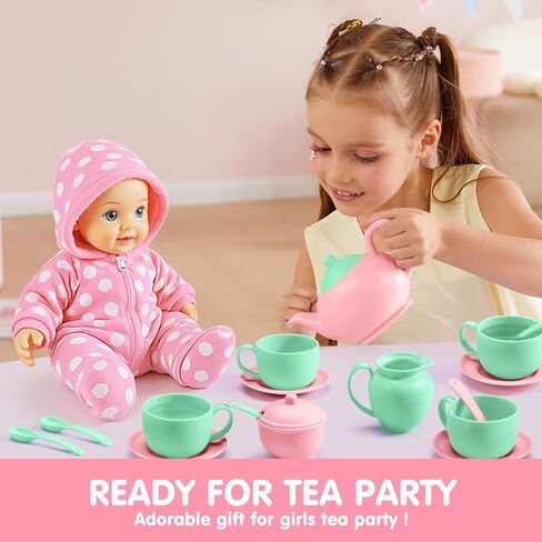 Joyin 18pcs Play Play Play Party Party Play Play Food Accessories BPA Free ، Phthalates Free ، Tea Tea Plastic ، Mini Kitchen for Kids ، Homes for Toddler Boys Girls Ages 3 4 5 6 years in Saudi Arabia