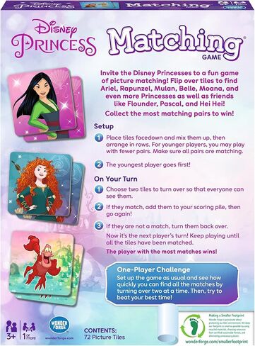 Wonder Forge Disney Princess مطابقة لعبة اللعبة والذاكرة السريعة للأطفال | جاذبية لعبة لأعمار 3-5 سنوات | ميزات الأميرات ديزني المحبوبة | مثالي للعب المنفرد أو العائلي (قد تختلف التغليف) in Kuwait