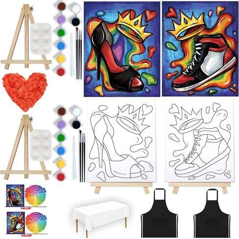 VALLSIP 2 Pack Canvas Painting Kit 8X10 Pre Drawn Canvas Couples Date Night in Kuwait