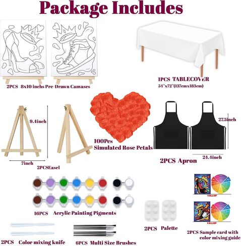 VALLSIP 2 Pack Canvas Painting Kit 8X10 Pre Drawn Canvas Couples Date Night in Kuwait