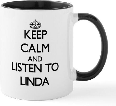 CafePress حافظ على هدوئك واستمع إلى أكواب Linda سعة 11 أونصة (325 مل) كوب قهوة من السيراميك in Saudi Arabia