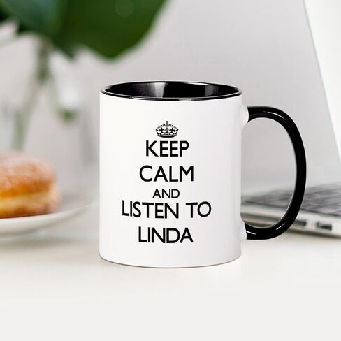 CafePress حافظ على هدوئك واستمع إلى أكواب Linda سعة 11 أونصة (325 مل) كوب قهوة من السيراميك in Saudi Arabia