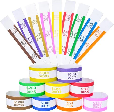 أشرطة العملة-أغلفة الفواتير ، نطاقات المال لتنظيم الفواتير ، ألوان ABA القياسية ، اللصق الذاتي ، 7.5 × 1.15 بوصة (100 دولار / أزرق) (أزرق-100 دولار) in Kuwait