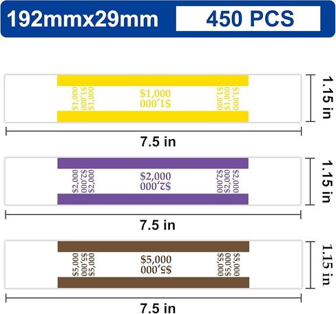 أشرطة العملة-أغلفة الفواتير ، نطاقات المال لتنظيم الفواتير ، ألوان ABA القياسية ، اللصق الذاتي ، 7.5 × 1.15 بوصة (100 دولار / أزرق) (أزرق-100 دولار) in Kuwait