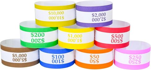 أشرطة العملة-أغلفة الفواتير ، نطاقات المال لتنظيم الفواتير ، ألوان ABA القياسية ، اللصق الذاتي ، 7.5 × 1.15 بوصة (100 دولار / أزرق) (أزرق-100 دولار) in Kuwait