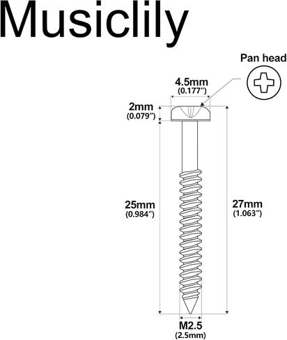 براغي خشبية من Musiclily Ultra Metric M2.5x25mm من الفولاذ المقاوم للصدأ للتركيب على شكل نصف خيط فيليبس للجيتار الكهربائي، أسود (مجموعة من 10) in Saudi Arabia