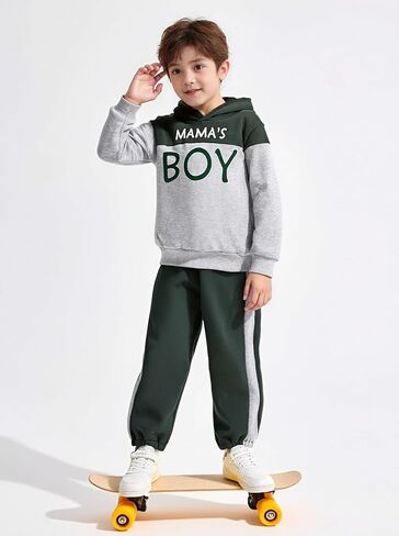 مجموعة ملابس خريفية مكونة من قطعتين مكونة من بلوزة بقلنسوة وأحرف ملونة للأطفال الصغار وسروال طويل كاجوال in Kuwait