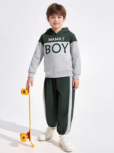 مجموعة ملابس خريفية مكونة من قطعتين مكونة من بلوزة بقلنسوة وأحرف ملونة للأطفال الصغار وسروال طويل كاجوال in Kuwait