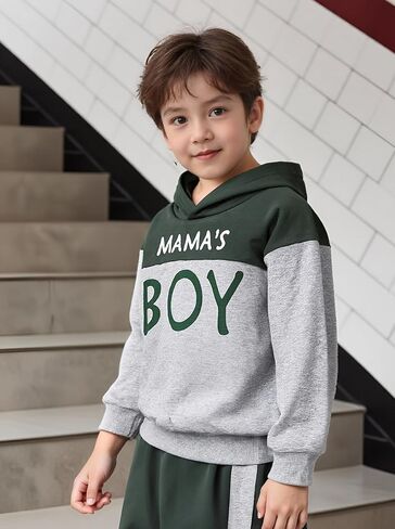 مجموعة ملابس خريفية مكونة من قطعتين مكونة من بلوزة بقلنسوة وأحرف ملونة للأطفال الصغار وسروال طويل كاجوال in Kuwait