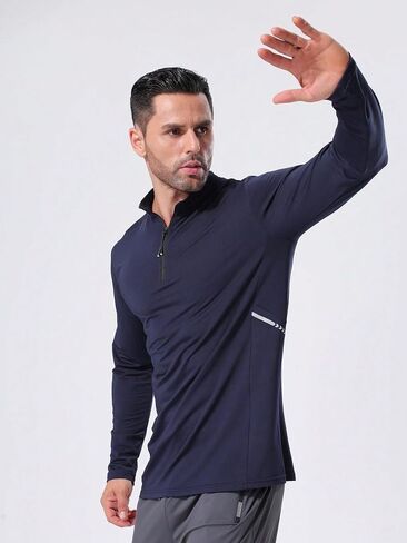 Men's High-Performance Half-Zip Long-Sleeve Quick-Dry Athletic Sweatshirt for Fitness, Running in Saudi Arabia