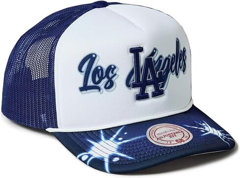 قبعة سائق الشاحنة الأمامية من Mitchell & Ness LA Los Angeles Dodgers Airbrush Foam Front، قبعة قابلة للتعديل باللون الأزرق الملكي in Saudi Arabia