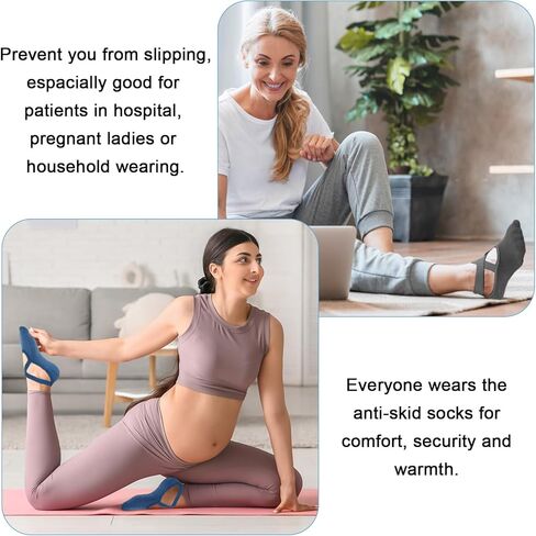 3 أزواج من جوارب اليوغا بيلاتيس قبضة للنساء غير قابلة للانزلاق، جوارب يوجا مقابض مثالية للبيلاتيس النقي باري رقص الباليه حافي القدمين تجريب جورب (أسود رمادي أزرق) in Kuwait