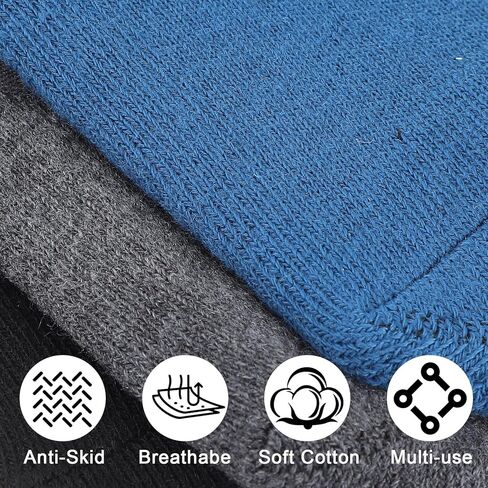 3 أزواج من جوارب اليوغا بيلاتيس قبضة للنساء غير قابلة للانزلاق، جوارب يوجا مقابض مثالية للبيلاتيس النقي باري رقص الباليه حافي القدمين تجريب جورب (أسود رمادي أزرق) in Kuwait