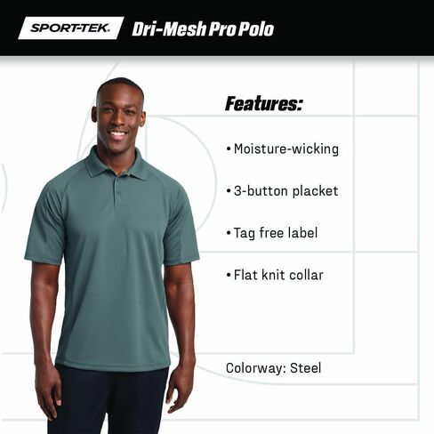 SPORT-TEK Unisex Dri-Mesh Pro Polo | Short Sleeve Collared Shirt for Men & Women, Casual Fit Top for Work, Tennis & Golf in Saudi Arabia