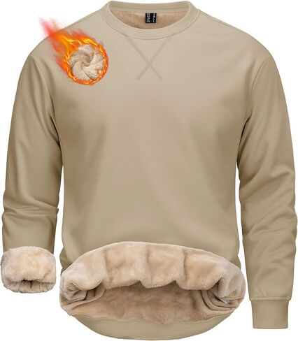 MAGCOMSEN Men's Crewneck Sweatshirt Sherpa Lined Casual Fleece Pullover Thermal Winter Warm Heavyweight Cotton SweatShirts in Saudi Arabia