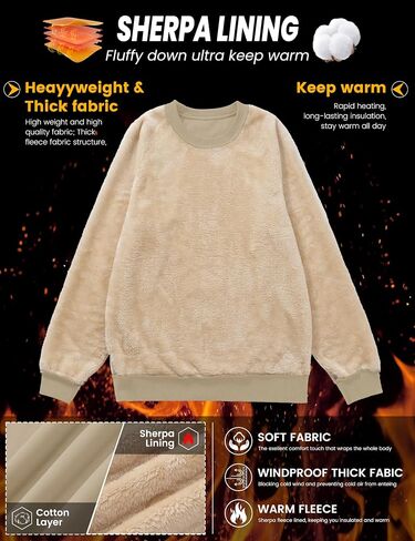 MAGCOMSEN Men's Crewneck Sweatshirt Sherpa Lined Casual Fleece Pullover Thermal Winter Warm Heavyweight Cotton SweatShirts in Saudi Arabia
