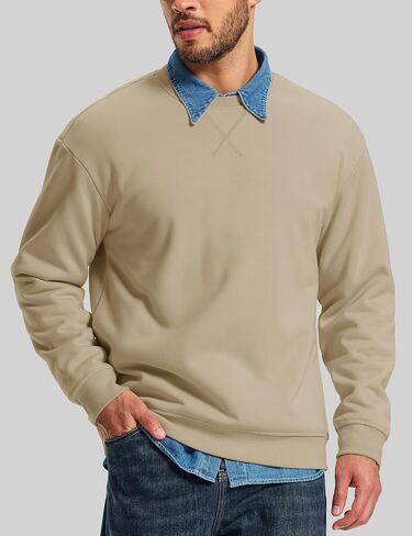 MAGCOMSEN Men's Crewneck Sweatshirt Sherpa Lined Casual Fleece Pullover Thermal Winter Warm Heavyweight Cotton SweatShirts in Saudi Arabia