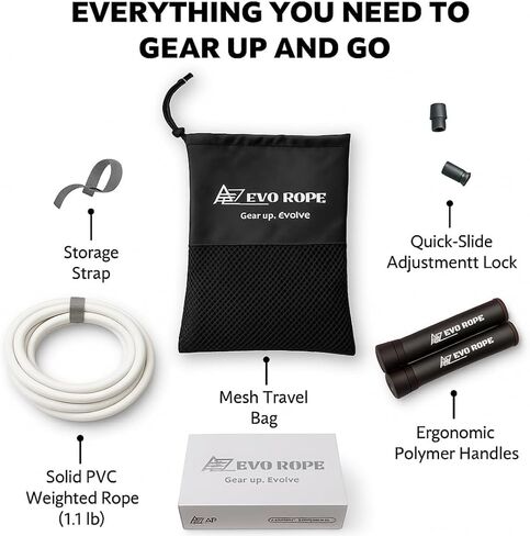 EVO Rope | Premium Weighted Jump Rope for Women – 1.1 lb, 10mm Heavy-Duty Fitness Rope for Full-Body Sculpting, Cardio & Fat Burn | Quick-Adjust Design Fits All Heights | Perfect for HIIT, CrossFit, Boxing, MMA, Muay Thai & Home Workouts | Includes Mesh C in Saudi Arabia