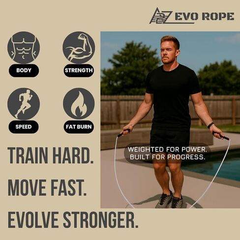 EVO Rope | Premium Weighted Jump Rope for Women – 1.1 lb, 10mm Heavy-Duty Fitness Rope for Full-Body Sculpting, Cardio & Fat Burn | Quick-Adjust Design Fits All Heights | Perfect for HIIT, CrossFit, Boxing, MMA, Muay Thai & Home Workouts | Includes Mesh C in Saudi Arabia
