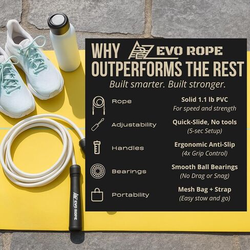 EVO Rope | Premium Weighted Jump Rope for Women – 1.1 lb, 10mm Heavy-Duty Fitness Rope for Full-Body Sculpting, Cardio & Fat Burn | Quick-Adjust Design Fits All Heights | Perfect for HIIT, CrossFit, Boxing, MMA, Muay Thai & Home Workouts | Includes Mesh C in Saudi Arabia