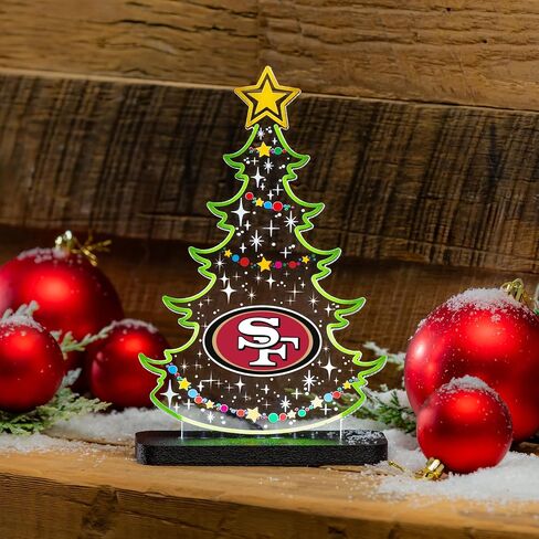 NFL San Francisco 49ers LED Light Sign Football Christmas Tree Tabletop Decor, Free-Standing Desk Night Light Lamp for Home, Office, Man Cave, Holiday Gift for Fans, Men & Women – Made in USA in Saudi Arabia