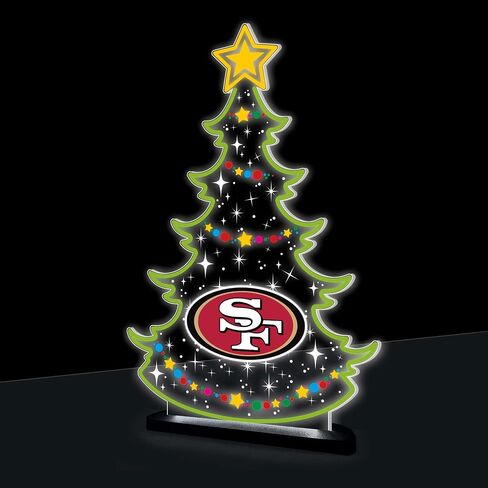 NFL San Francisco 49ers LED Light Sign Football Christmas Tree Tabletop Decor, Free-Standing Desk Night Light Lamp for Home, Office, Man Cave, Holiday Gift for Fans, Men & Women – Made in USA in Saudi Arabia