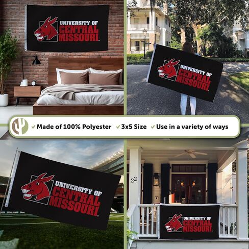 Desert Cactus University of Central Missouri UCM Flag - 3 x 5 Feet Mules and Jennies Banner, Indoor/Outdoor Durable Fabric, 100% Polyester Design (Style 1) in Saudi Arabia