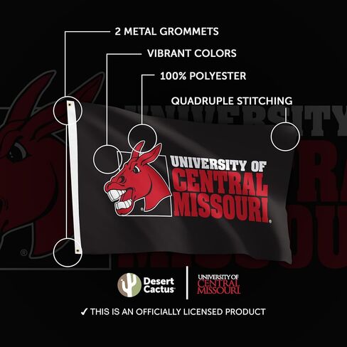 Desert Cactus University of Central Missouri UCM Flag - 3 x 5 Feet Mules and Jennies Banner, Indoor/Outdoor Durable Fabric, 100% Polyester Design (Style 1) in Saudi Arabia