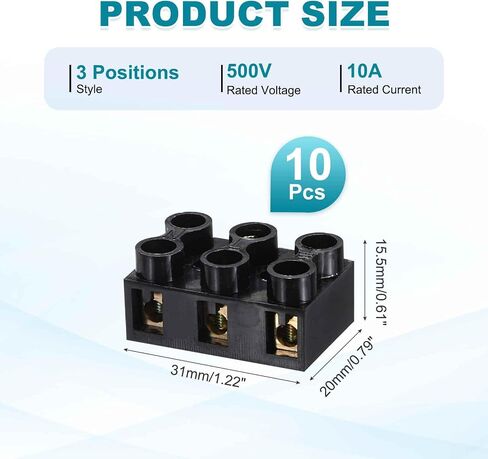 MECCANIXITY 10pcs Dual Row Terminal Block, 2 Positions 500V 10A Screw Terminals Strip, Cable Barrier Block Strip for Home Appliances, Electronic Circuits, Black in Saudi Arabia