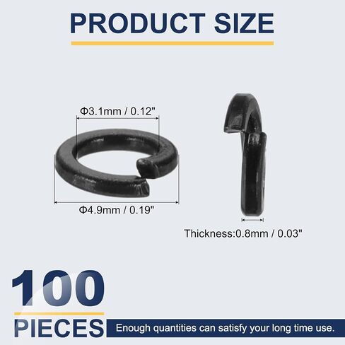 Meccanixity M8 Spring Lock Washer ، 304 غسالات قفل تقسيم الفولاذ المقاوم للصدأ للمسامير البراغي سيارات البناء حزمة سوداء من 50 in Saudi Arabia