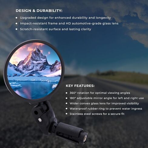 مقود مرآة الدراجة (1 pcs) 360 درجة مع 2 حلقين ، مرآة عرض خلفية للدراجة القابلة للتعديل مع HD عدسة محدبة مضادة للتجديف ، و mirror مقاوم للدراجات ebike ، والدراجات البخارية ، والجبال والطرق الدراجات in Kuwait
