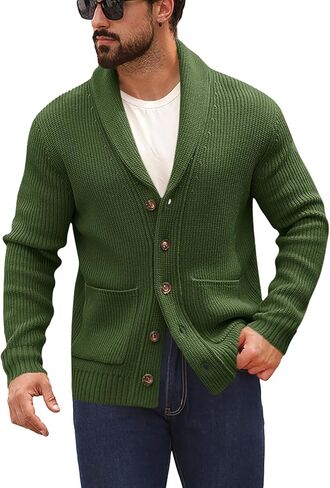 Runcati Mens Shawllar Cardigan Sweater Button لأسفل سبيكة متماسكة مضلعة كارثة غير رسمية مع جيوب in Saudi Arabia
