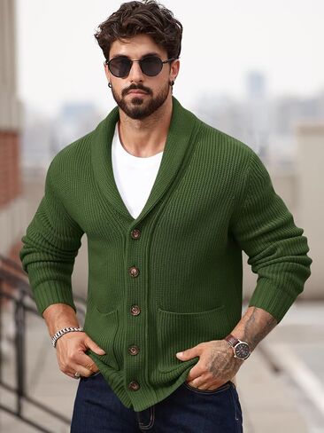 Runcati Mens Shawllar Cardigan Sweater Button لأسفل سبيكة متماسكة مضلعة كارثة غير رسمية مع جيوب in Saudi Arabia